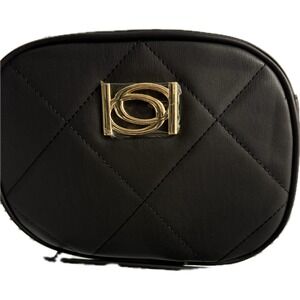Bebe Black Quilted Camera Bag Crossbody Gold Logo New with Tags